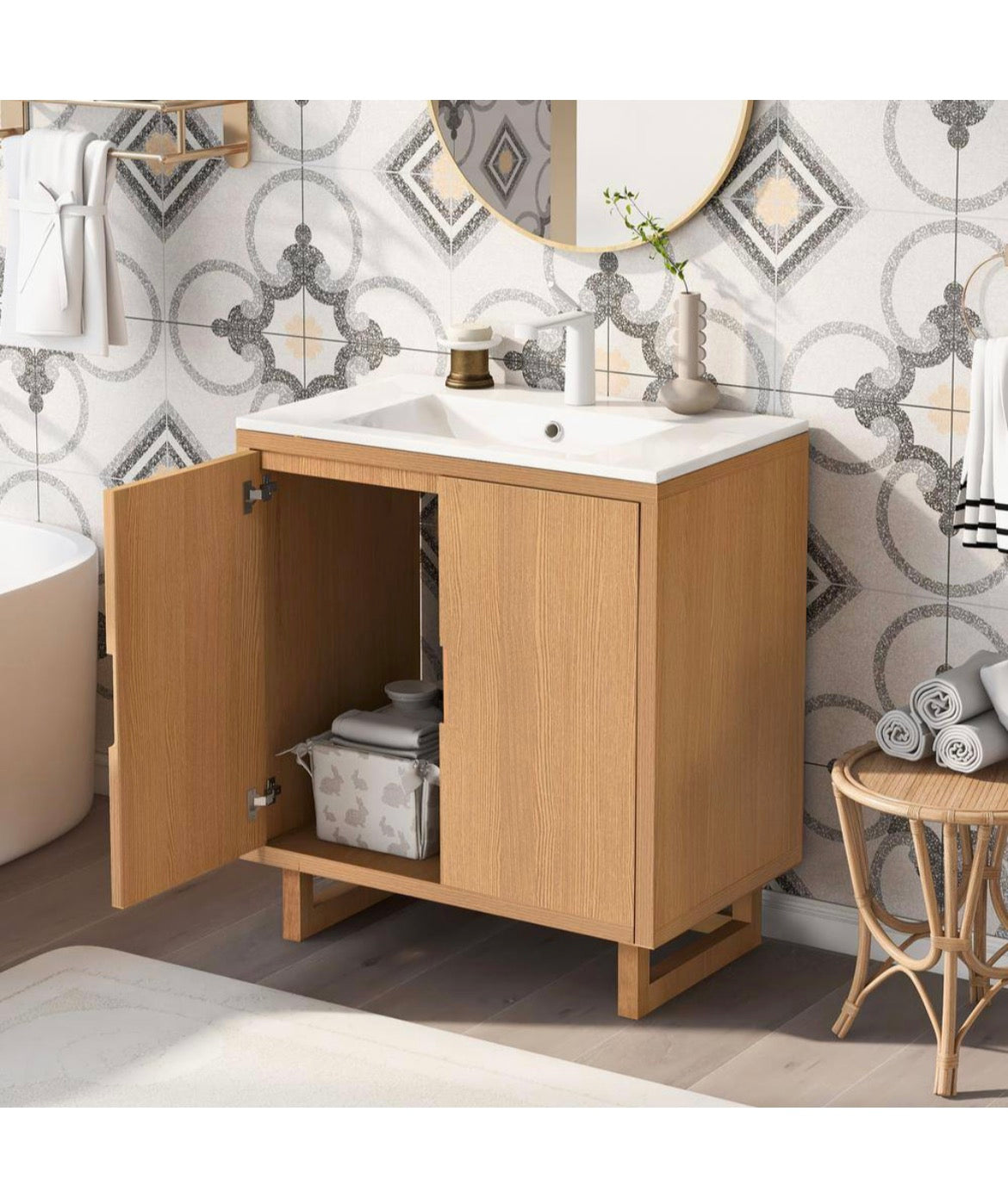 29.50 in. W x 18.10 in. D x 35.10 in. H Bathroom Vanity in Natural Wood and Cabinet (NO TOP)
