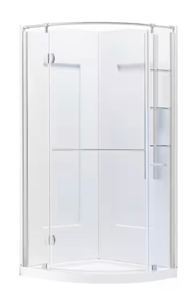 Glamour 32 in. x 76.40 in. Corner Shower Door in Satin Nickel