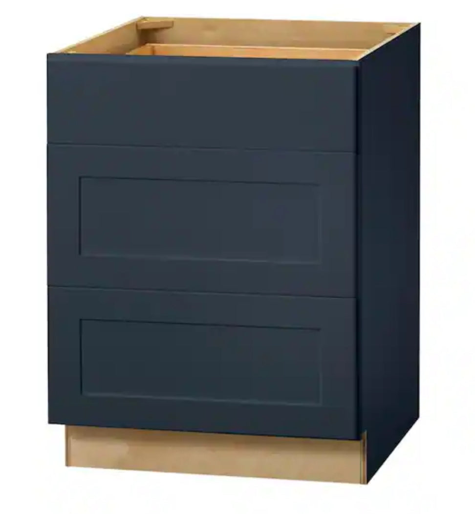 Avondale 24 in. W x 24 in. D x 34.5 in. H Ready to Assemble Plywood Shaker Drawer Base Kitchen Cabinet in Ink Blue