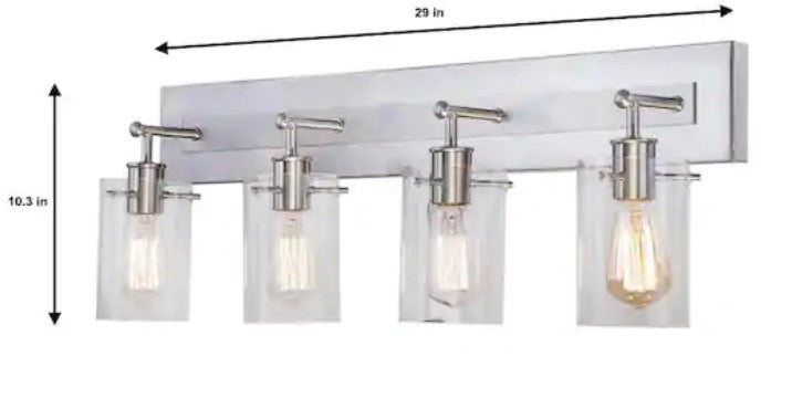 Regan 29.13 in. 4-Light Brushed Nickel Bathroom Vanity Light with Clear Glass Shades