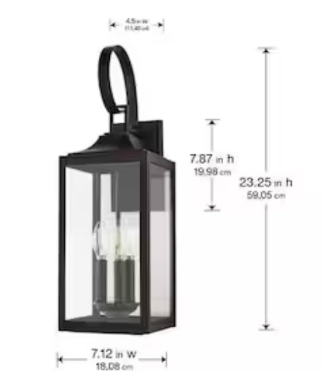 Havenridge 23.2 in. 3-Light Espresso Bronze Hardwired Outdoor Wall Light Lantern Sconce with Clear Glass (1-Pack)