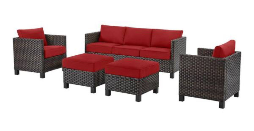 Sharon Hill Powder Coating Dark Wicker Patio Conversation with Almond Biscotti Cushions (Couch Only)