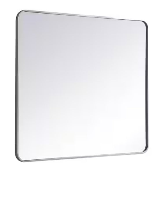 Timeless Home 36 in. W x 40 in. H x Modern Soft Corner Metal Rectangle Silver Mirror