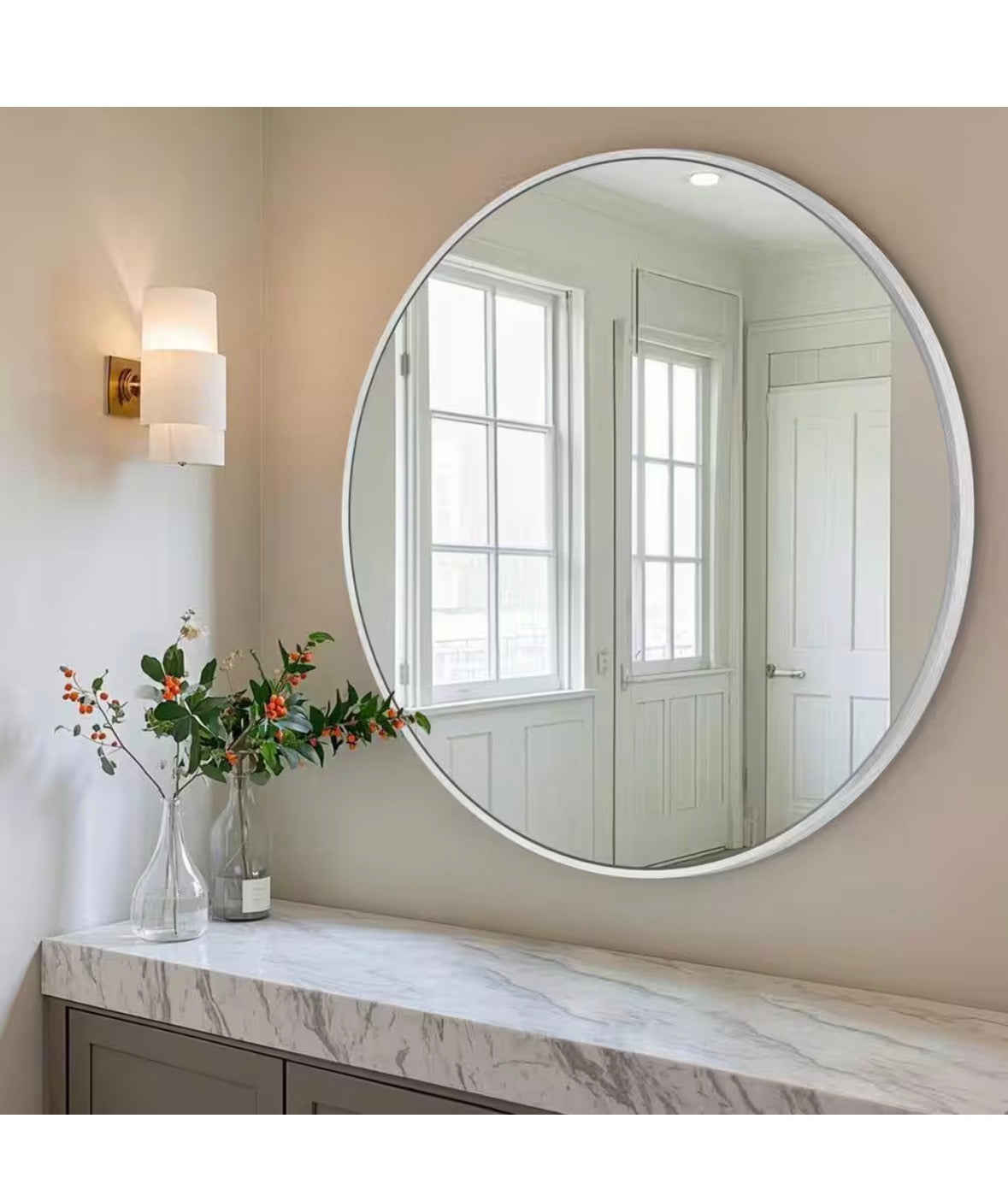 36 in. W x 36 in. H Silver Vanity Round Wall Mirror Aluminum Alloy Frame Bathroom Mirror