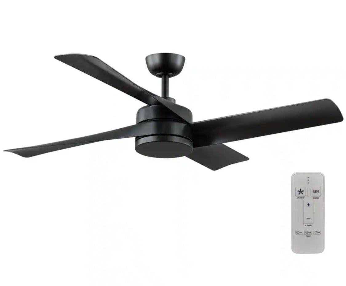 Baymore 52 in. Indoor/Outdoor Matte Black Ceiling Fan with Remote Control Included