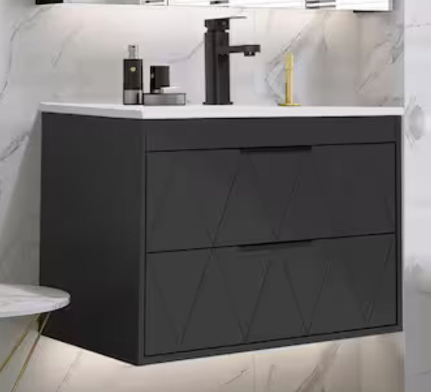 24 in. W x 18.1 in. D x 18.1 in. H Single Sink Bath Vanity in Black with White Ceramic Top and Drain Faucet Set