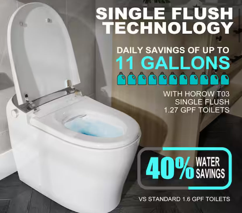 Tankless Elongated Smart Toilet Bidet in White with Auto Flush, Heated Seat, Warm Air Dryer, Bubble Infusion Wash