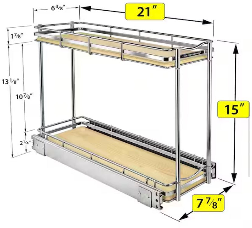Elite Pull Out Cabinet Organizer - Narrow Slide Out Drawers for Kitchen Cabinets Roll - 6 in. x 21 in. Wood