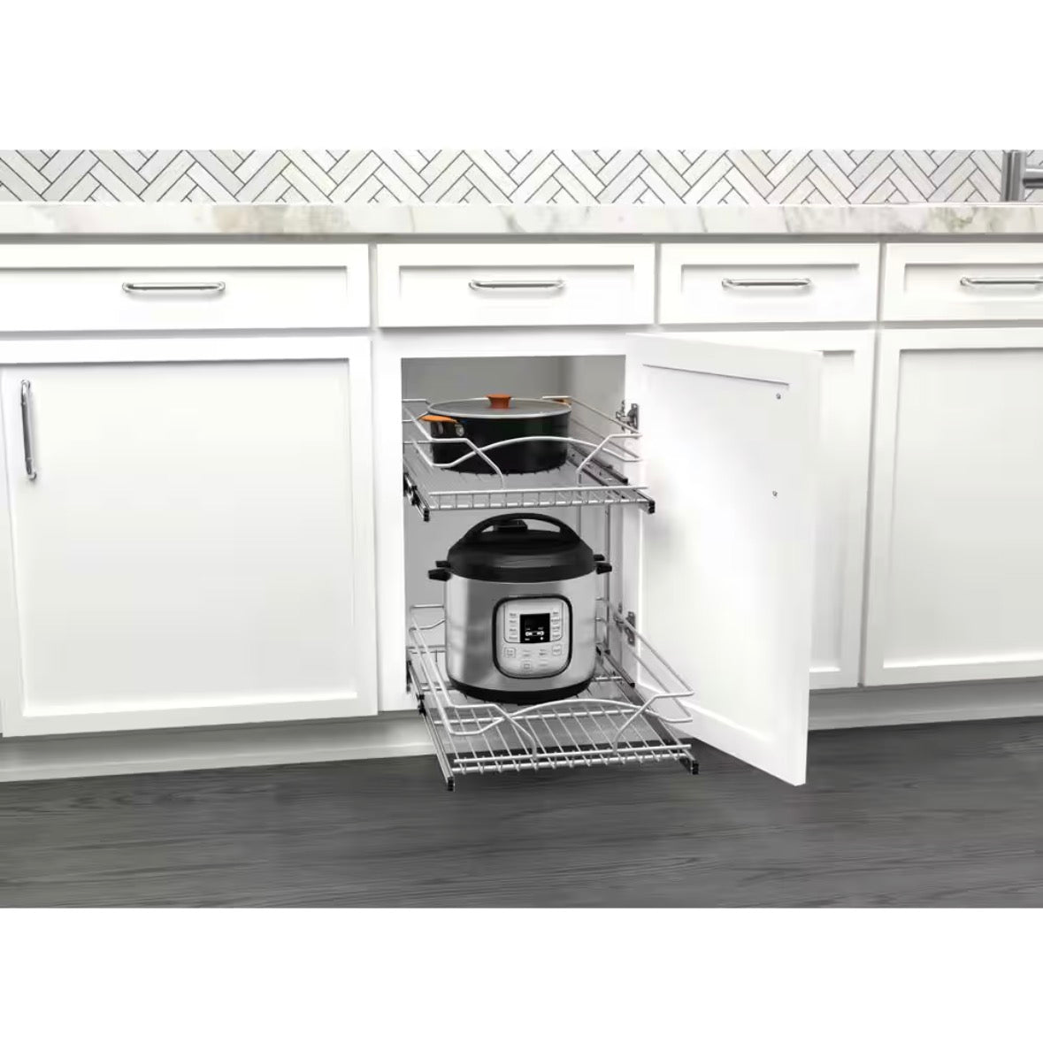 Chrome Steel 15 in. 2-Tier Pullout Basket with Soft-Close