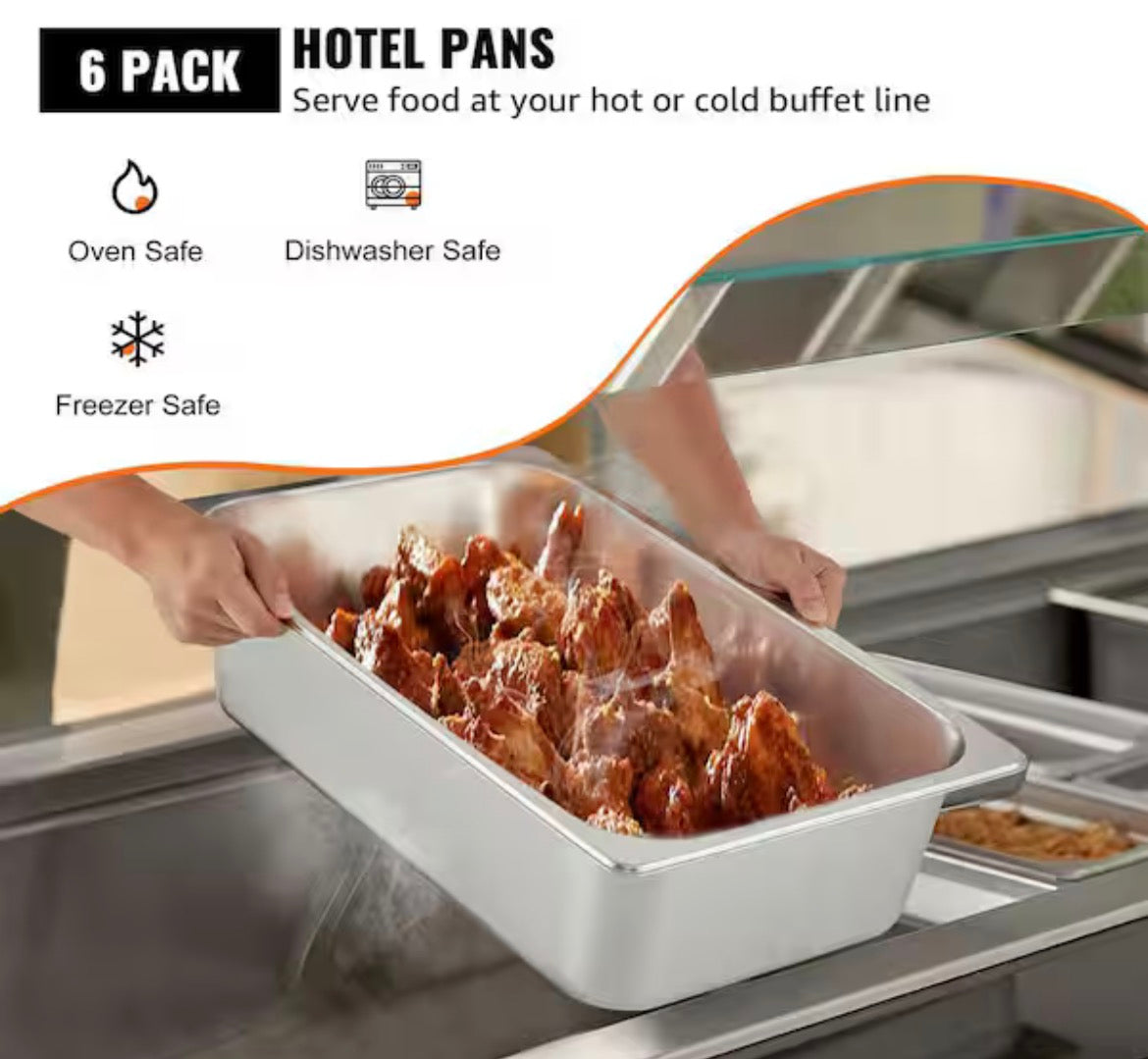 21.7 qt. Stainless Steel Hotel Pans Full Size 20.9 x 12.8 x 5.9 in. Chafing Dish Buffet Set Roasting Pan (6-Pack)