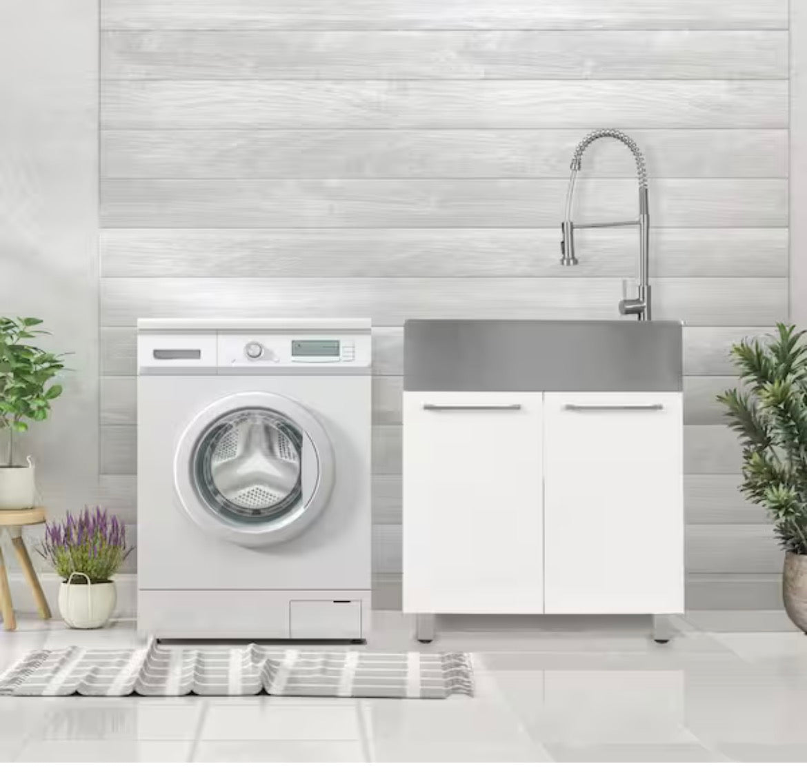 All-in-One 28 in. x 22 in. x 33.8 in. Stainless Steel Drop-In Sink and Cabinet with Faucet in White