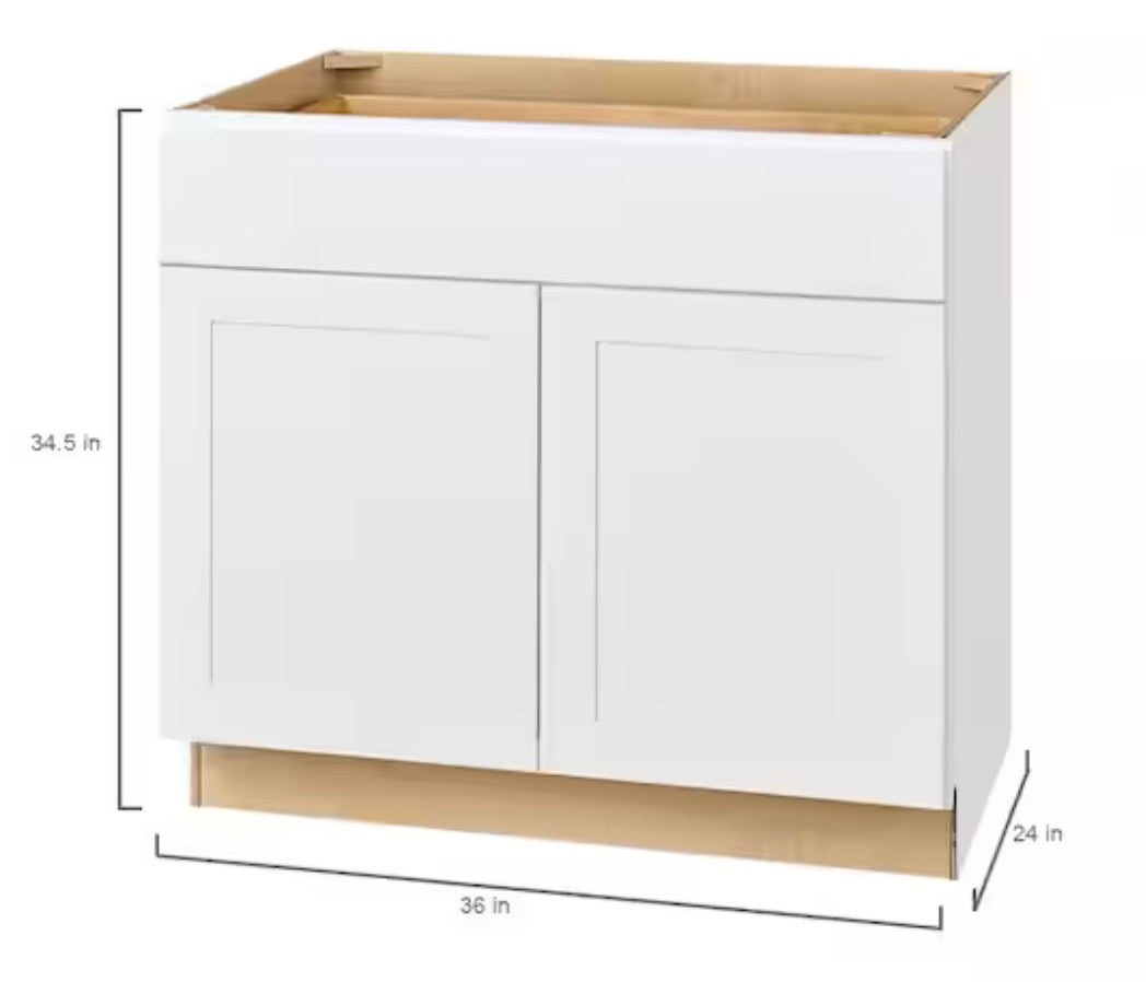 Avondale Shaker Alpine White Ready to Assemble Plywood 36 in Base Kitchen Cabinet (36 in W x 34.5 in H x 24 in D)