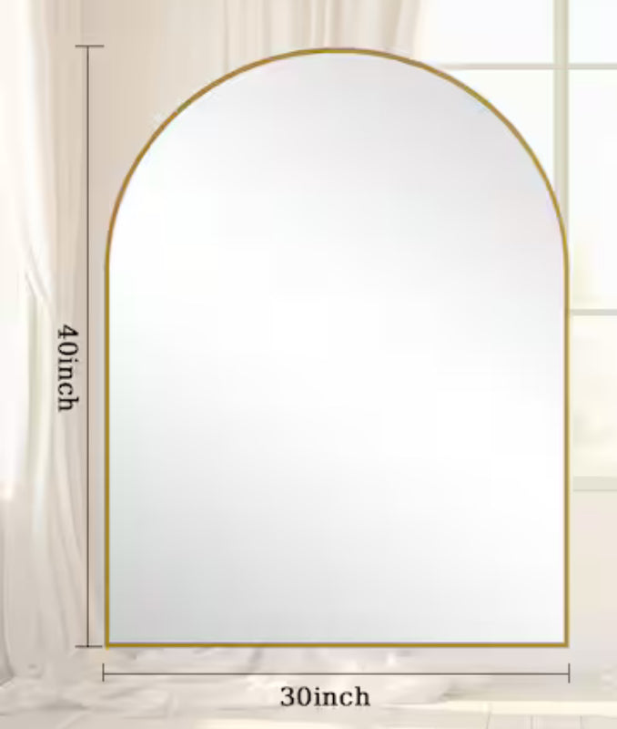 30 in. W x 40 in. H Modern Arched Gold Aluminum Alloy Framed Wall Mirror