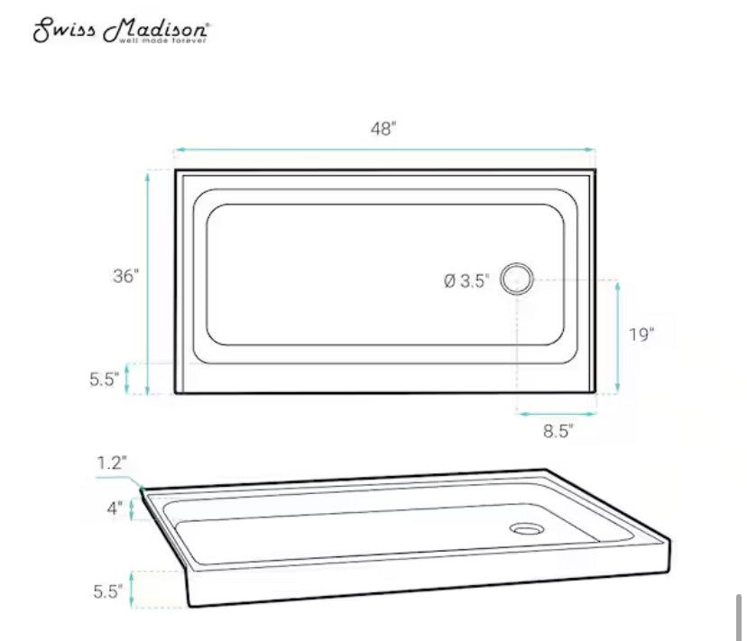 Voltaire 48 in. x 36 in. Single Threshold Acrylic Right Drain Shower Base in White