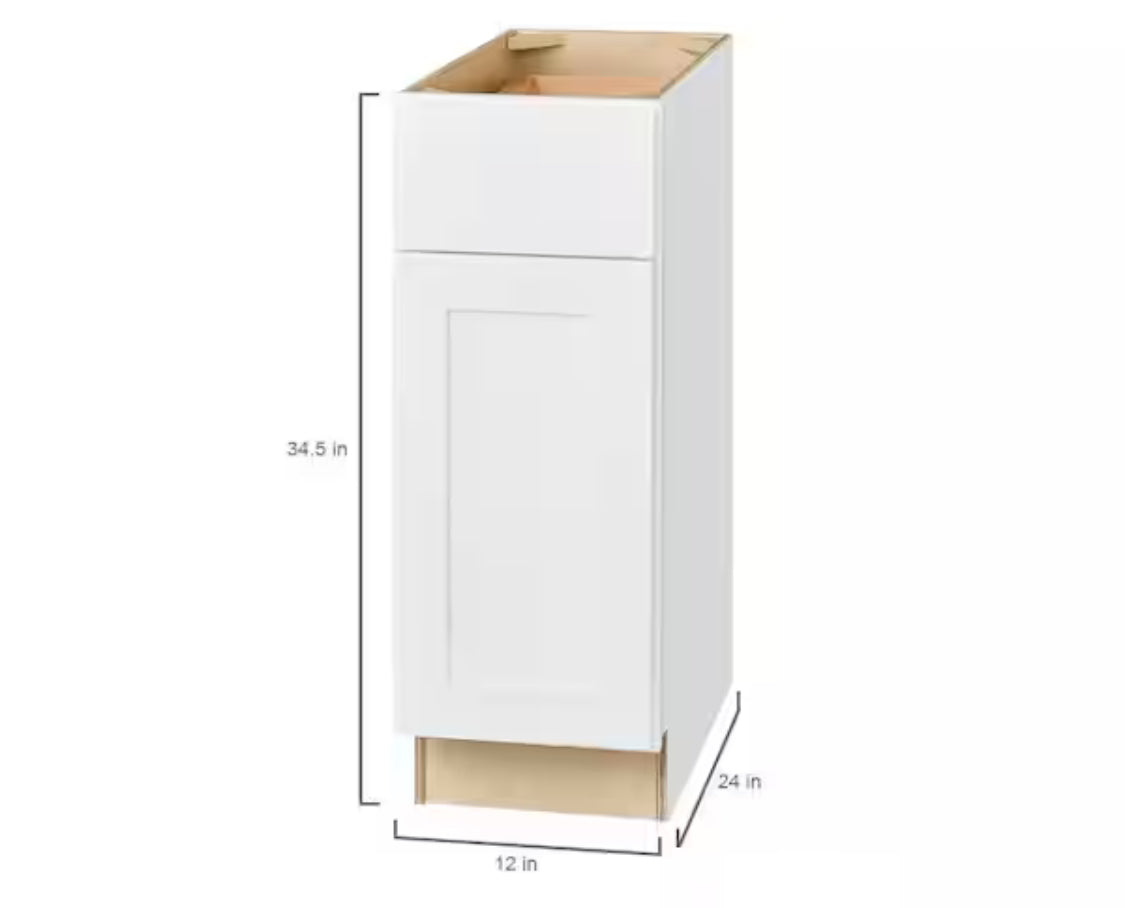 Avondale Shaker Alpine White Ready to Assemble Plywood 12 in Base Kitchen Cabinet (12 in W x 24 in D x 34.50 in H)