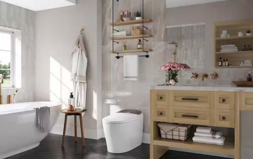 Tankless Elongated Smart Toilet Bidet in White with Auto Flush, Heated Seat, Warm Air Dryer, Bubble Infusion Wash