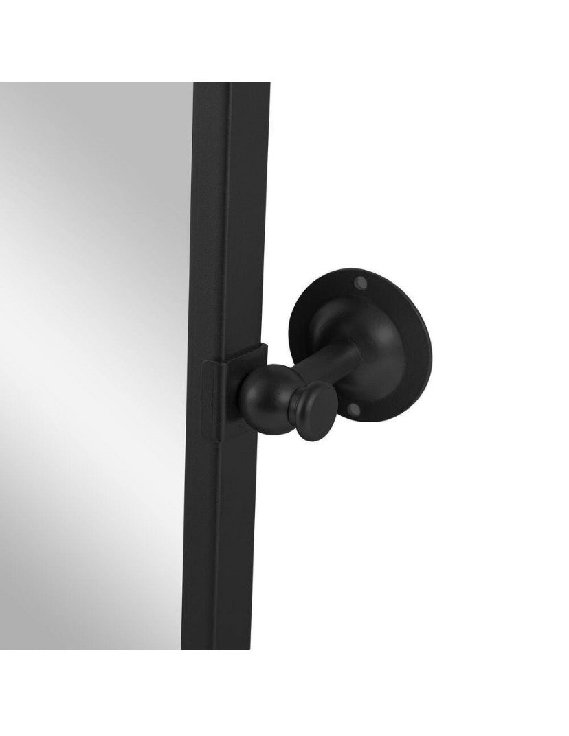 24 in. W x 31.5 in. H Modern Arch-Top Metal Framed Black Pivoted Wall Vanity Mirror