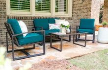Load image into Gallery viewer, Jasper 4-Piece Aluminum Patio Conversation Set with Peacock Polyester Cushions
