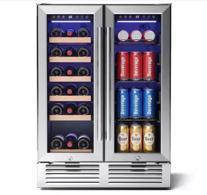 24 in. Dual Zone 18-Wine Bottles and 56-Cans Beverage and Wine Cooler in Silver