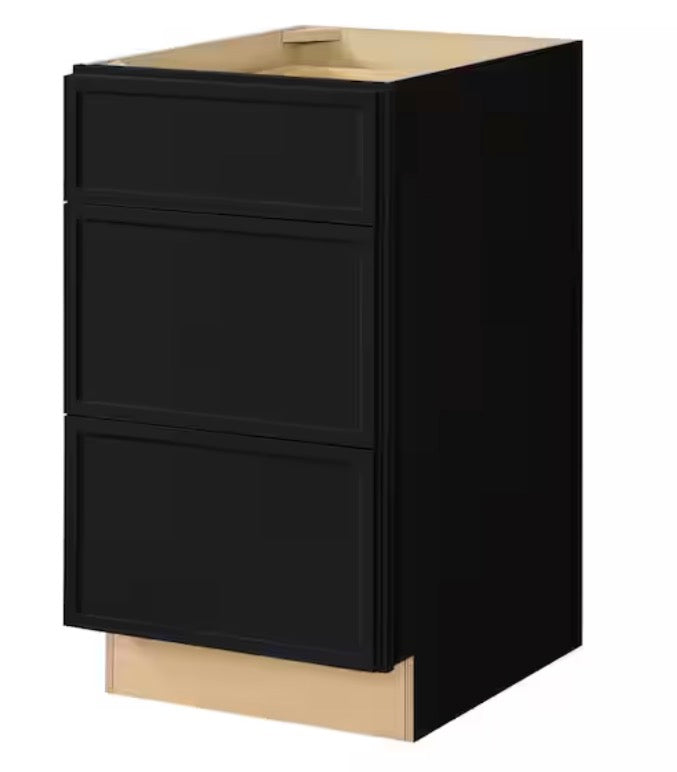 Leyton 24 in. W x 24 in. D x 34.5 in. H Ready to Assemble Plywood Slim Shaker Drawer Base Kitchen Cabinet in Raven Black