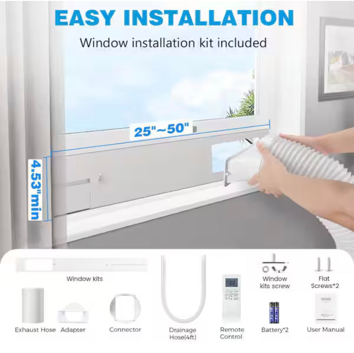 10,000 BTU (6,000 BTU DOE) 115-Volt Quiet 56dB Portable Air Conditioner w/Dehumidifier, Remote up to 450 sq. ft. White