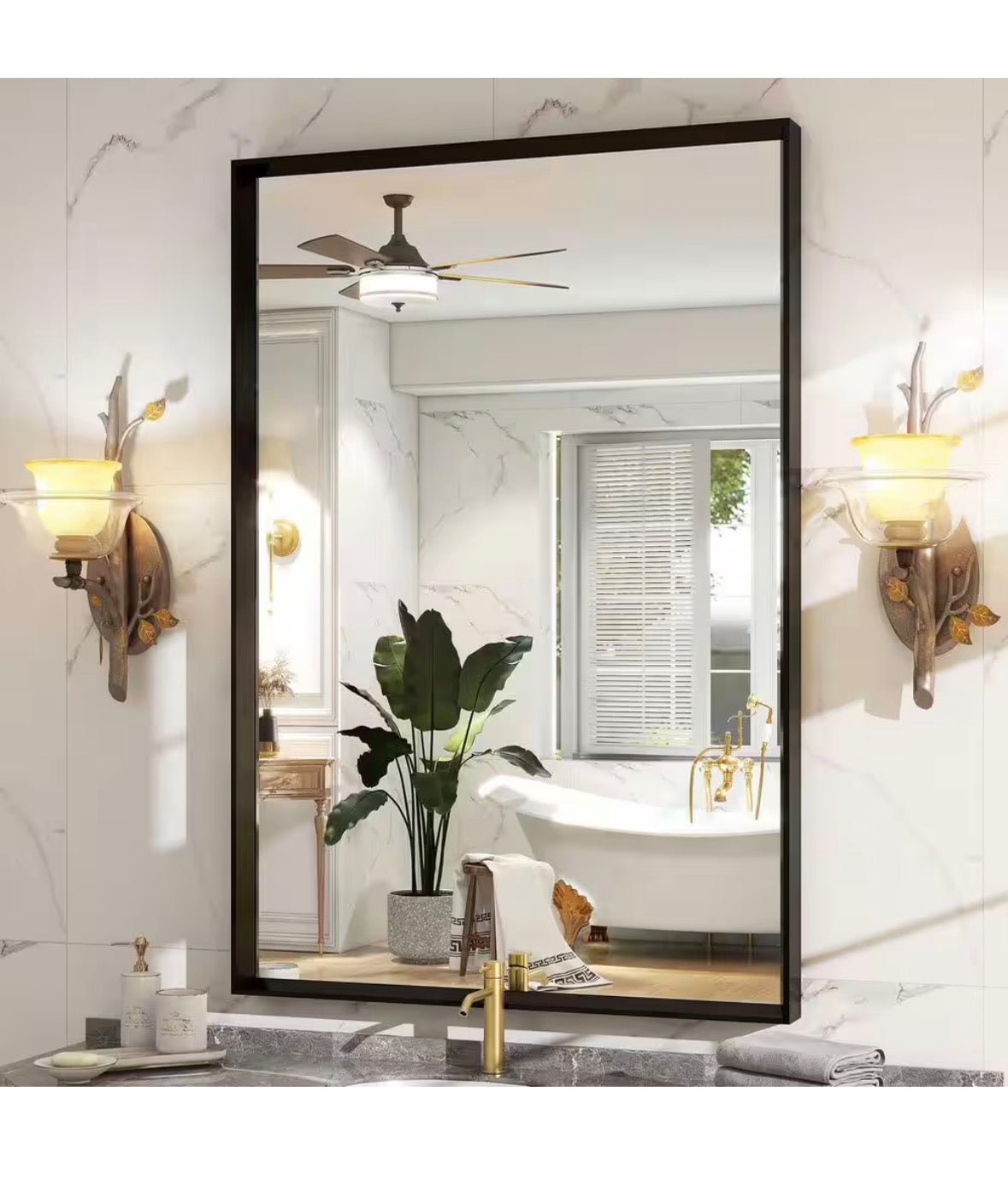 Morden Black 24 in. W x 36 in. H Rectangle Aluminum Alloy Framed Vanity Wall Mirror