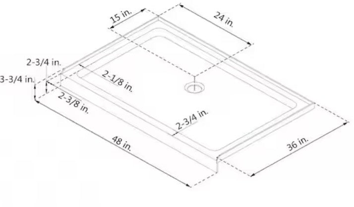 SlimLine 48 in. x 36 in. Single Threshold Alcove Shower Pan Base in White with Center Drain