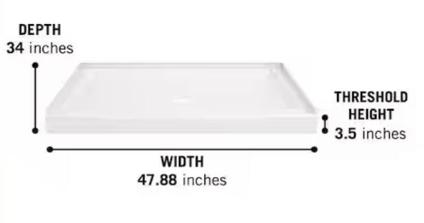 Classic 500 48 in. L x 34 in. W Alcove Shower Pan Base with Center Drain in High Gloss White