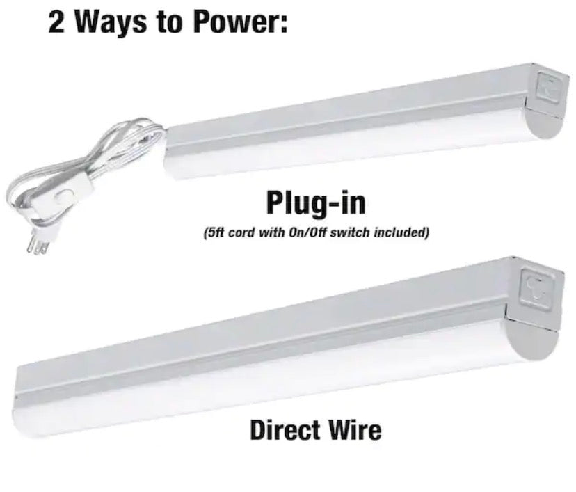 2 ft. Garage LED Linkable Strip Light Fixture Plug-in Hardwire 900 Lumens 10-Watt 4000K Bright White 5 ft. Power Cord