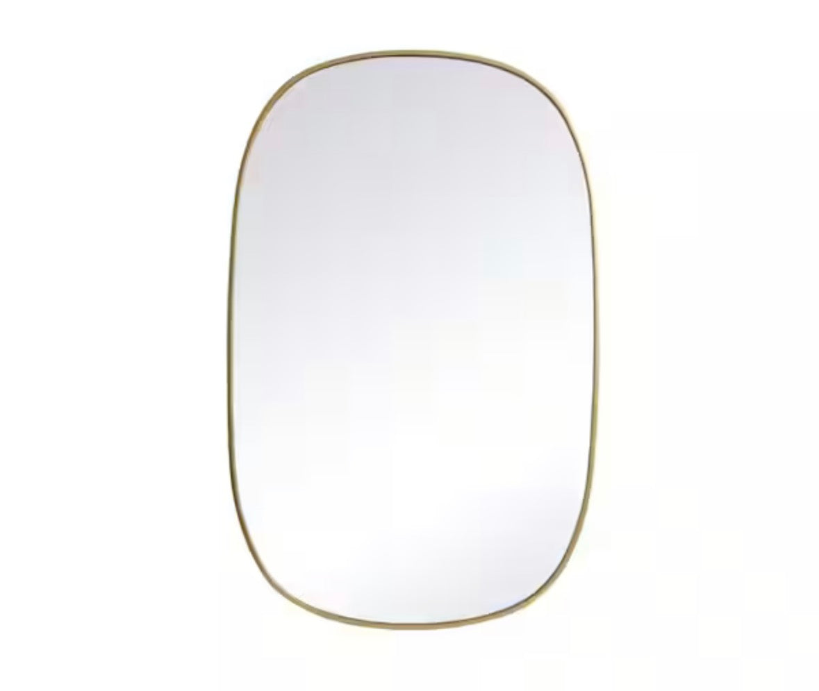 Timeless Home 24 in. W x 48 in. H x Modern Metal Framed Oval Brass Mirror
