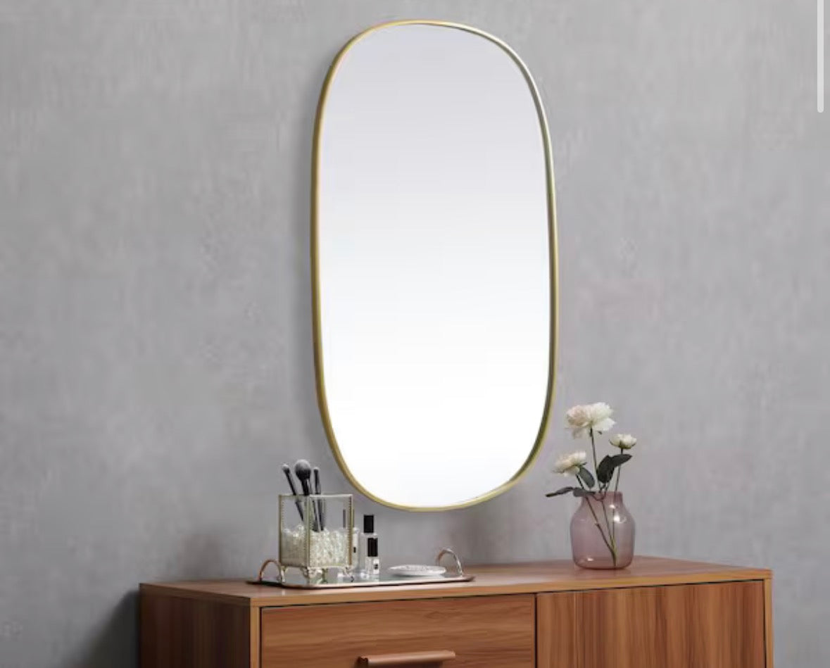 Timeless Home 24 in. W x 48 in. H x Modern Metal Framed Oval Brass Mirror