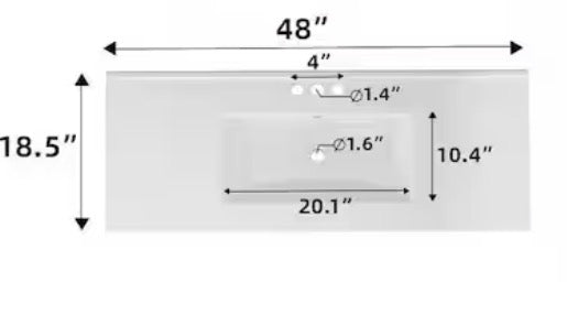 48 in. W Single Sink Ceramic Vanity Top in White