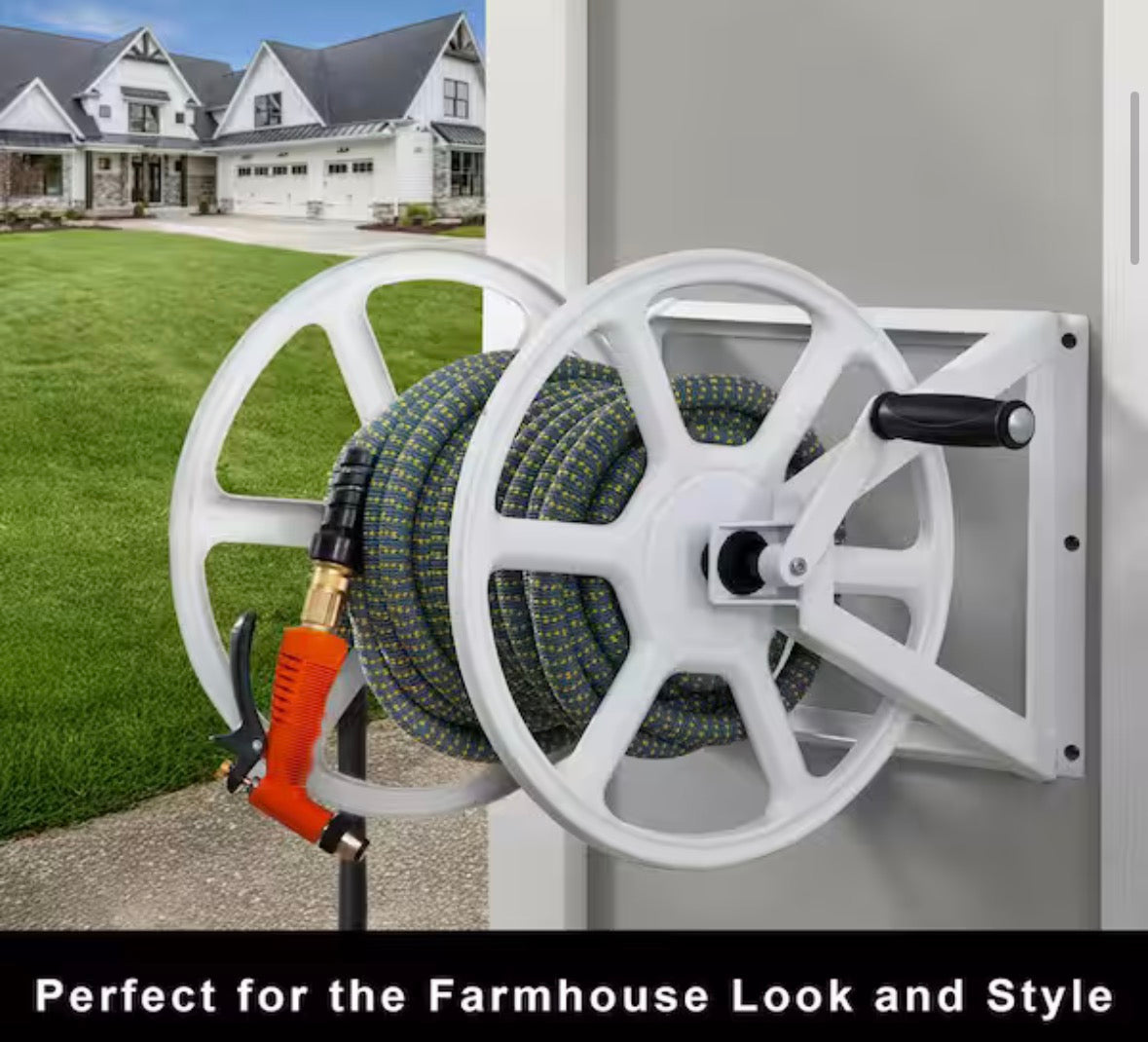 200 ft. White Steel Dual mount Wall Mounted Garden Hose Reel