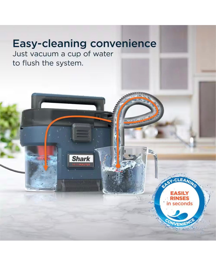 MessMaster Portable 1 Gal. 7-Peak HP Corded Wet/Dry Vacuum with Self-Rinsing and AnyBag technology in Navy