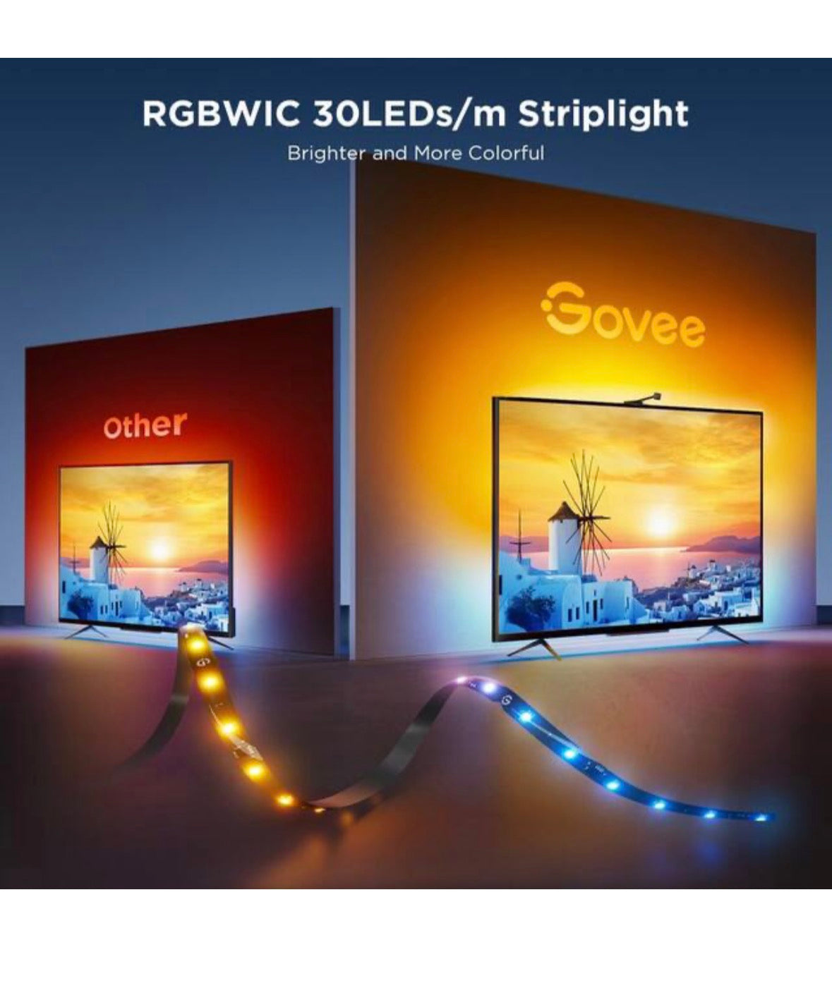 36-Watt 16.4 ft. Smart Plug-in Integrated LED Black Color Changing TV Back Strip Light for 75-85 in. TVs (1-Strip)