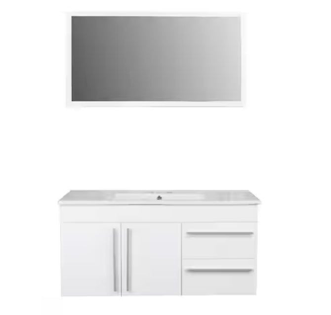 Budapest 40 in. W x 18.1 in. D x 19.7 in. H Single Sink Bath Vanity in White with White PVC Vanity and Mirror