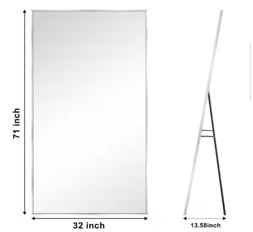 32 in. W. x 71.2 in. H Modern Rectangle Aluminum Alloy Full Length Mirror Sliver Wall Mirror/Floor Mirror