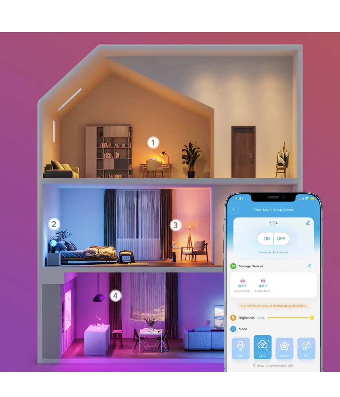 4-Packs 9-Watt 800 Lumens A19 Shape E26 Base 2700-6500K RGBWW Smart LED Bulb