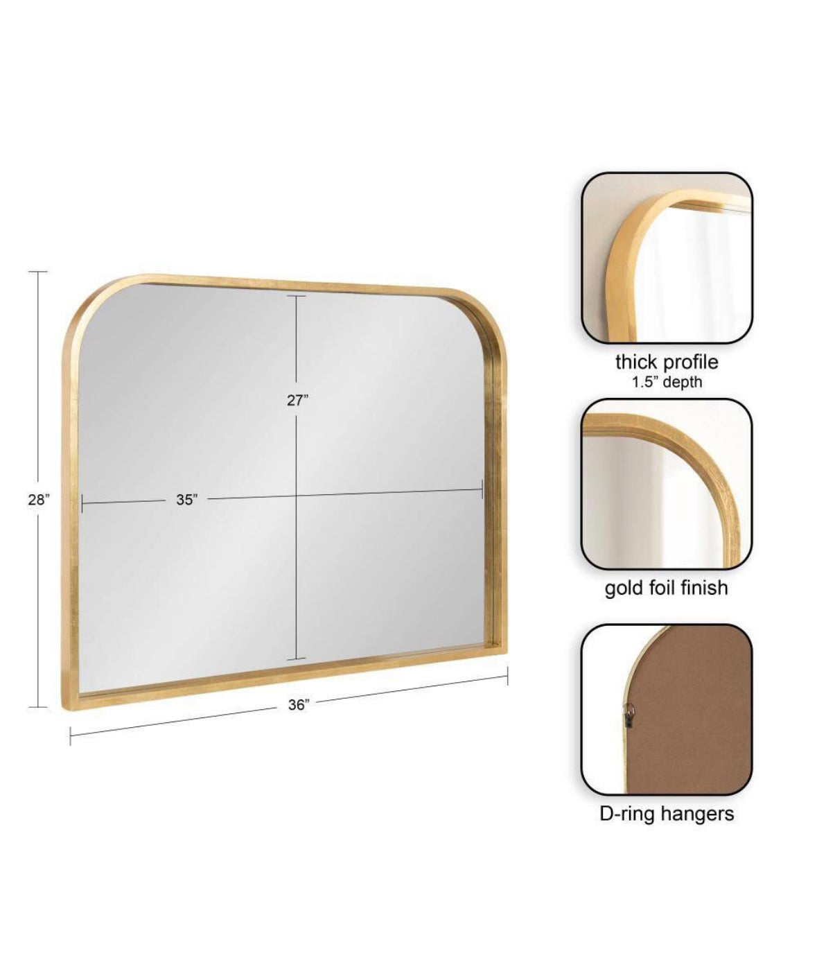 Travis Gold 36 in. W x 28 in. H Arch MDF Wall Mirror