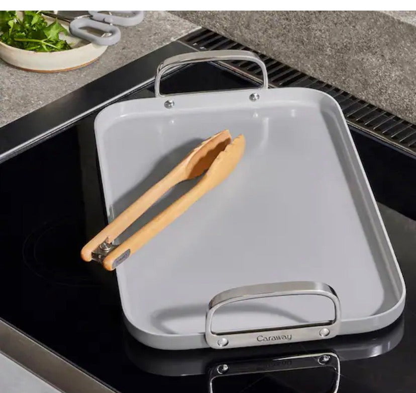 Square 11 .5 in. Ceramic Nonstick Double Burner Skillet in Cream