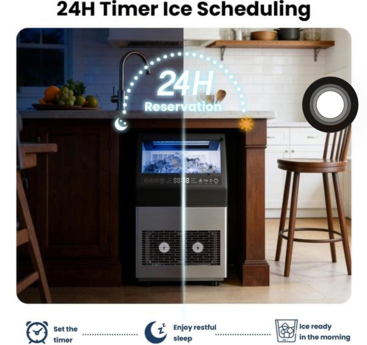 14.17 in. 80 lb. Full Size Cubes Freestanding/Built-In Ice Maker in Black Stainless Steel with Dual Water Supply Options