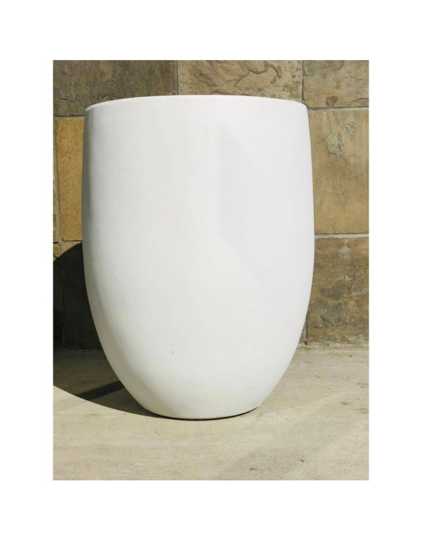 21.7 in. Tall Pure White Lightweight Concrete Outdoor Round Bowl Planter