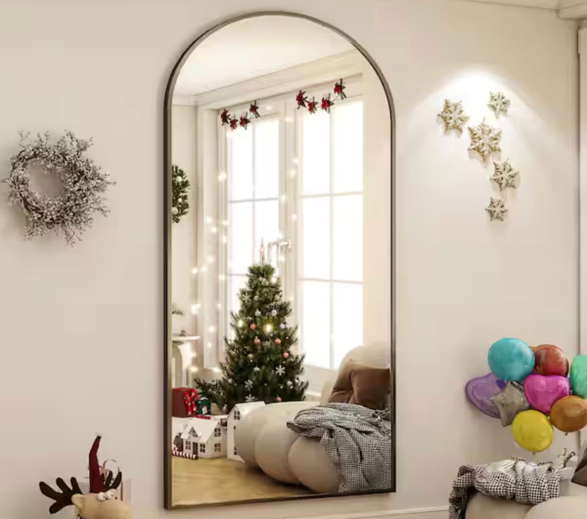 30 in. W x 71 in. H Arched Classic Black Aluminum Alloy Framed Oversized Full Length Mirror Floor Mirror