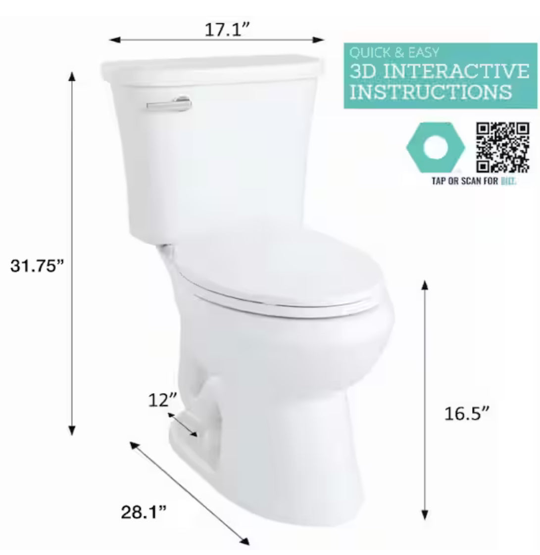 Power Flush 2-Piece 1.28 Gallons Per Flush GPF Single Flush Elongated Toilet in White with Slow-Close Seat Included