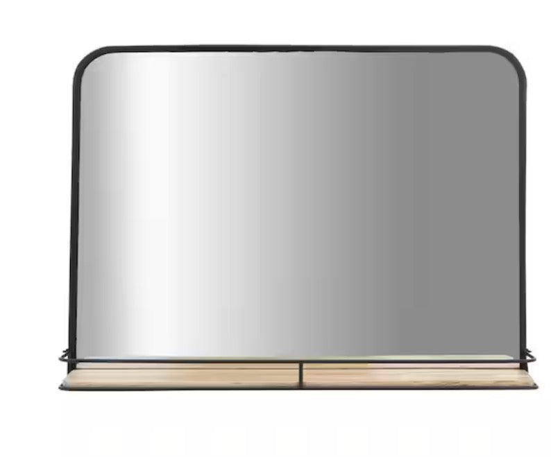 Black 24 in. x 18 in. Modern Metal With Folding Shelf Framed Mirror