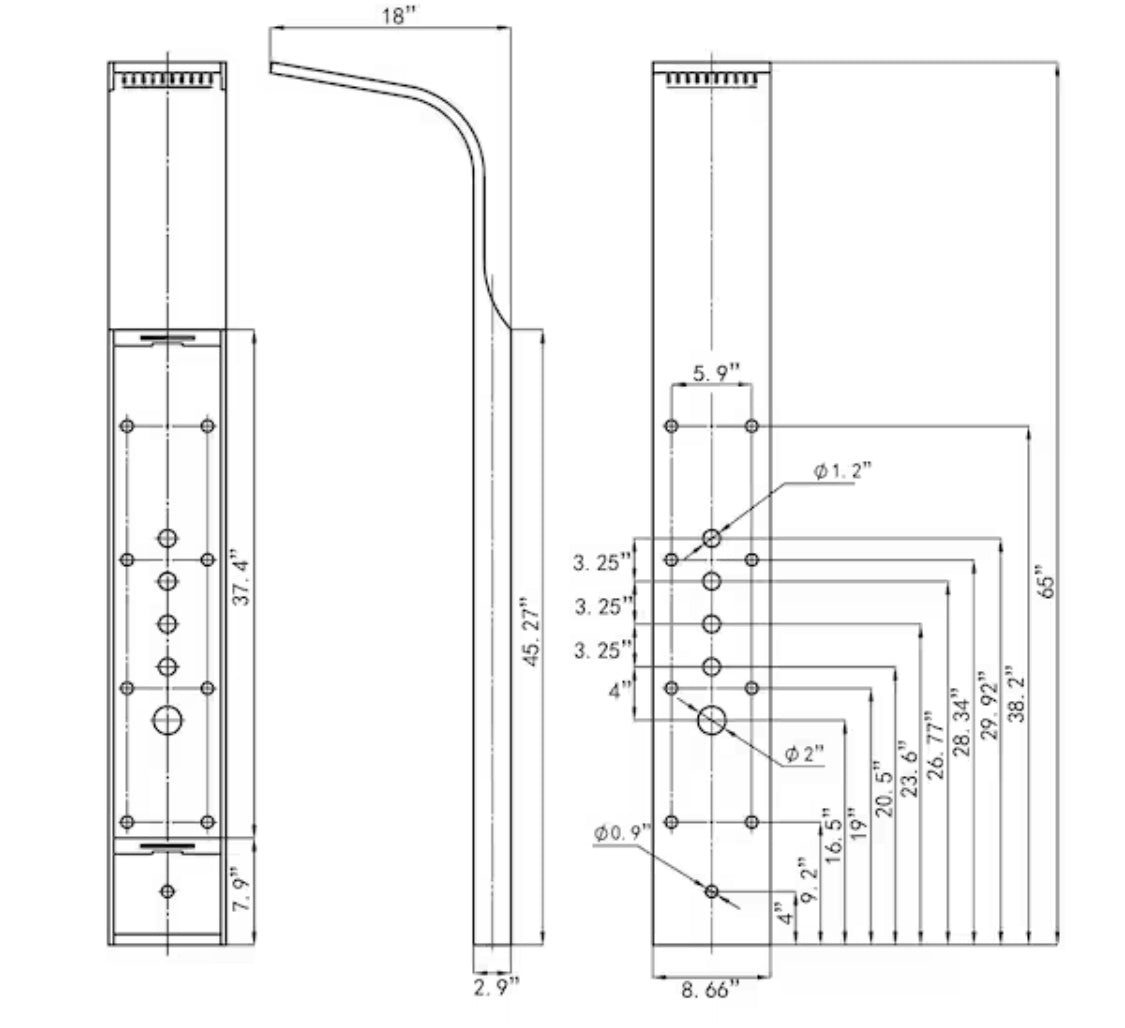 65 in. 8-Jet Rainfall Shower Panel System with Waterfall Shower Head and Shower Wand in Black Painted Stainless Steel