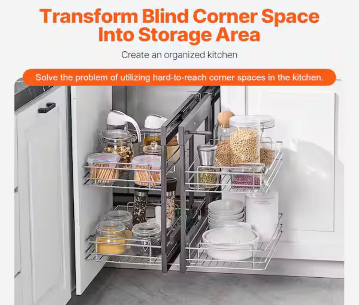 Pull Out Blind Corner Cabinet 15 in. Opening Chrome Soft Close 4-Shelf Slide Out Kitchen Cabinet Organizer