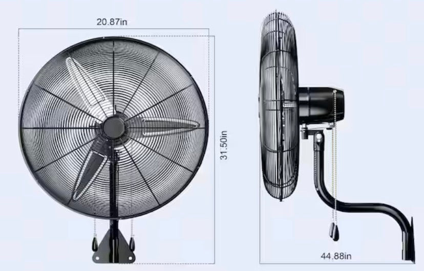30 in. Heavy Duty Industrial Wall Fan, High Velocity Shop Fan, 3-Speed Oscillating with Pull Chain Control in Black
