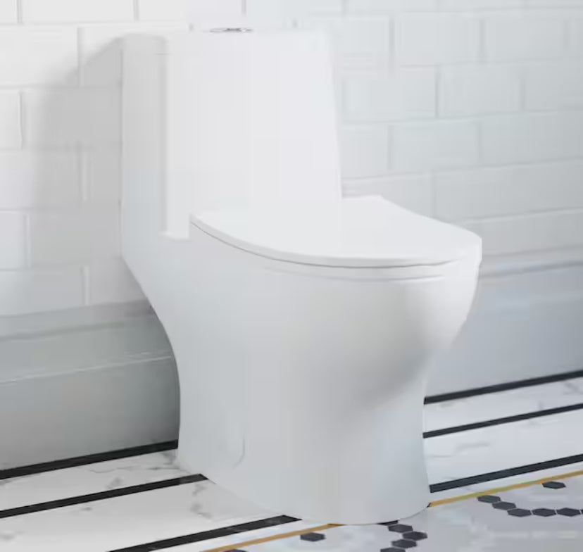 Ivy 1-Piece 1.1/1.6 GPF Dual Flush Elongated Toilet in Glossy White, Seat Included