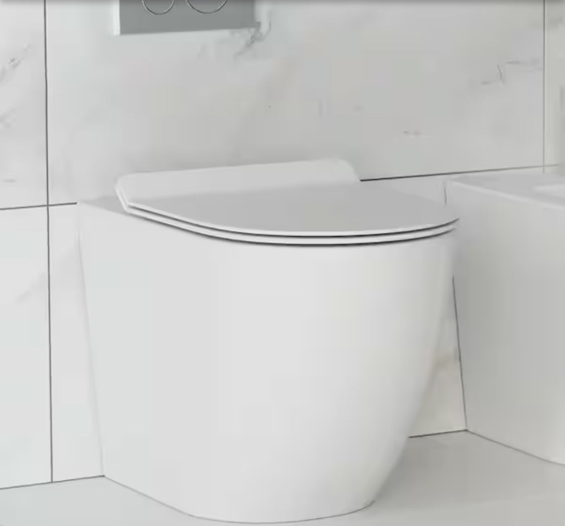St. Tropez Elongated Toilet Bowl Only in Glossy White with Black Hardware Back to Wall